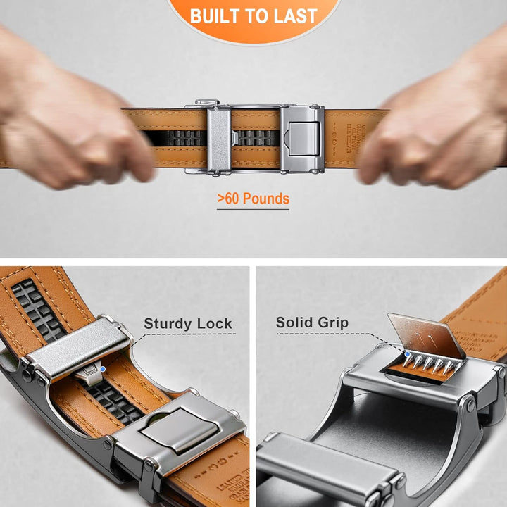 KEMISANT Gürtel Herren, Ratsche Gürtel Automatikschliesse Ledergürtel für Herren Business Anzug,Brei