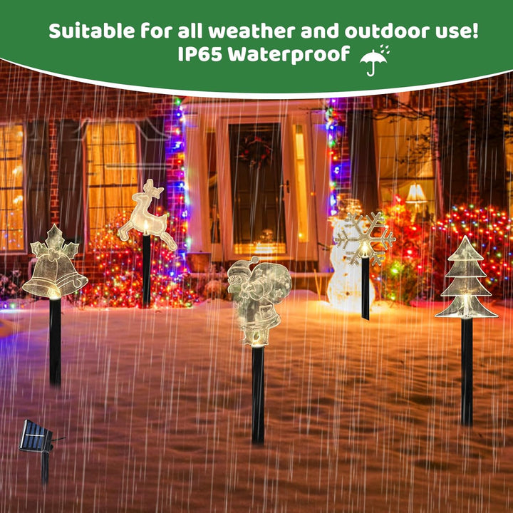 Shinybox Solar Weihnachten Gartenleuchten, 5 Stück Glocken, Elch, Weihnachtsmann, Weihnachtsbaum, Sc