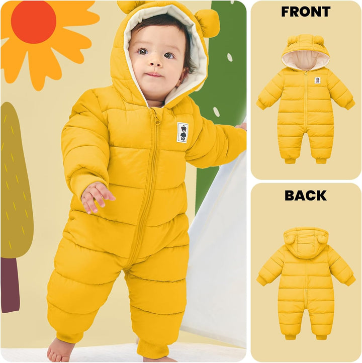Baby Winter Overall mit Kapuze, Strampler Schneeanzug Jungen Mädchen Langarm Jumpsuit Warm Outfits G