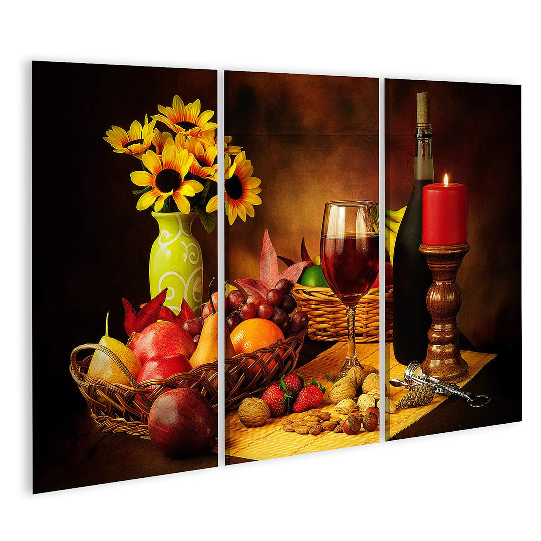 islandburner Bild auf Leinwand Wein Früchte Nüsse Stillleben Bilder Wandbilder Poster Leinwand 130x8