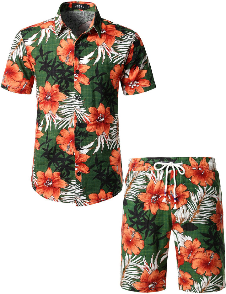 JOGAL Herren Casual Floral Blumenmuster Kurzarm Hawaiihemd Grün S, Grün S