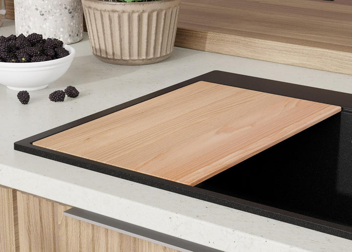 Spülbecken Schwarz 90x50 cm, Granitspüle + Ablauf-Set + Küchenarmatur 5000, Küchenspüle für 90er Unt