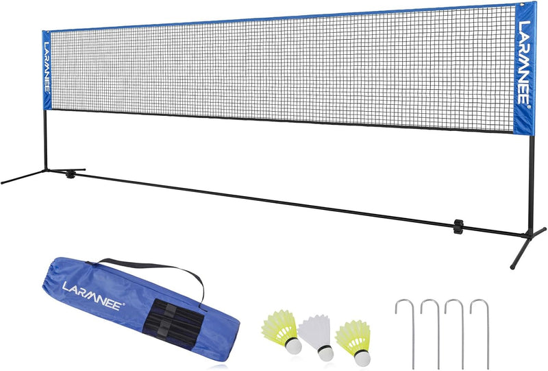 LARMNEE Badmintonnetz, Tennisnetz, 300cm|400cm|500cm Federballnetz höhenverstellbar, Set bestehend a