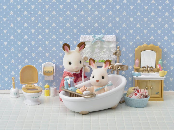 SYLVANIAN FAMILIES 5655 Schokoladenhasen Familie NEU & - 5286 - Badezimmer im Landhausstil, klein Bu