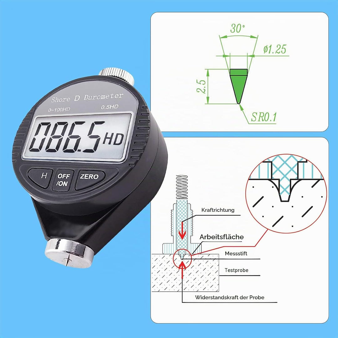 Digital-Shore-D-Meter 0 bis 100 Hd Durometer Harte Härte Gummi und Kunststoffe wie Thermokunststoffe