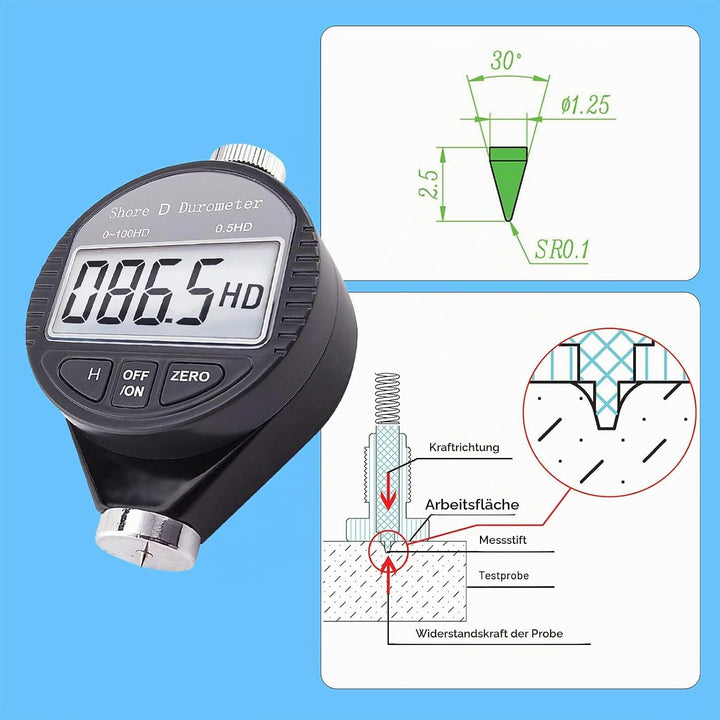 Digital-Shore-D-Meter 0 bis 100 Hd Durometer Harte Härte Gummi und Kunststoffe wie Thermokunststoffe
