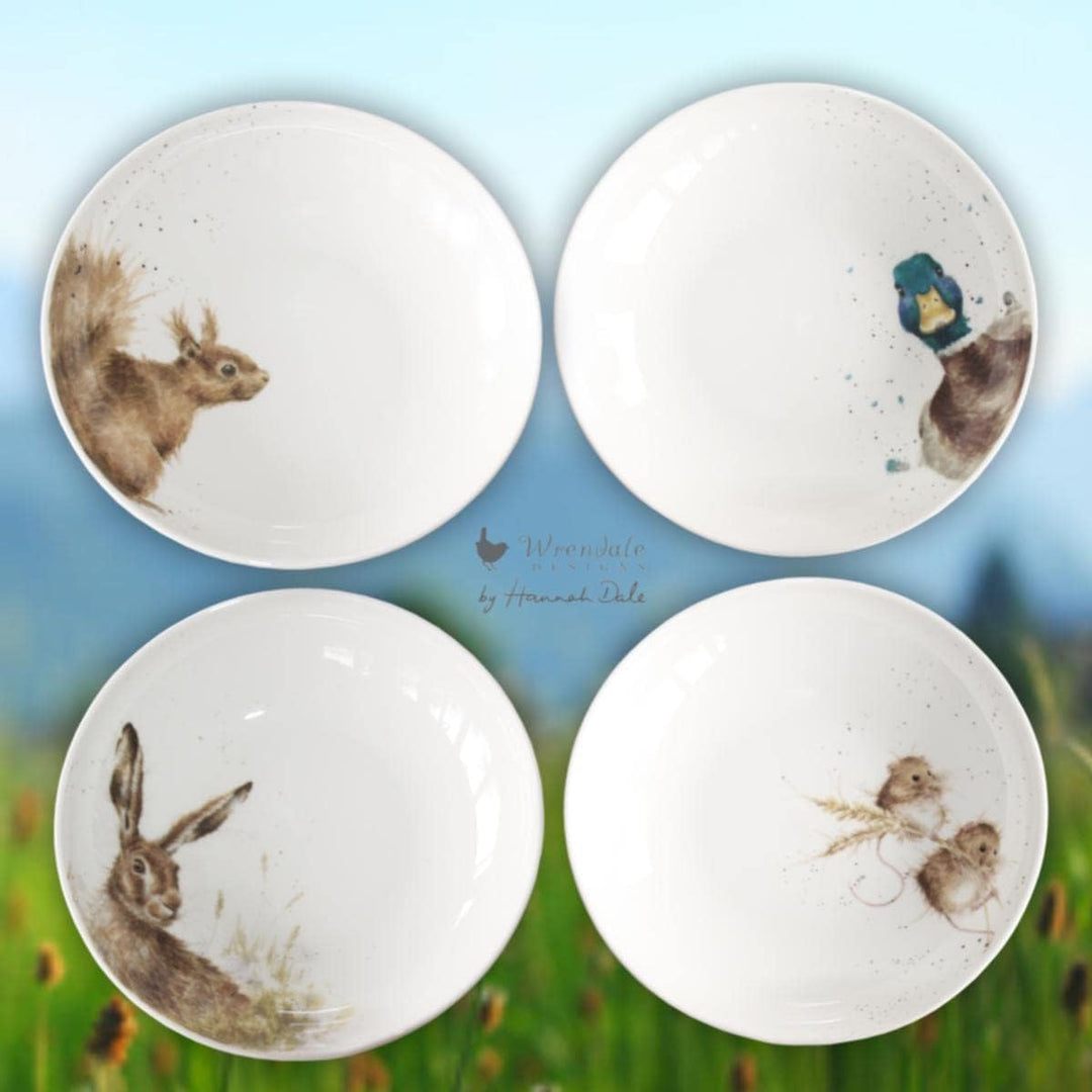 Wrendale Designs Porzellan Pasta- & Suppenteller 4er-Set (Ente Hase Maus Eichhörnchen) Tiefe Suppen-