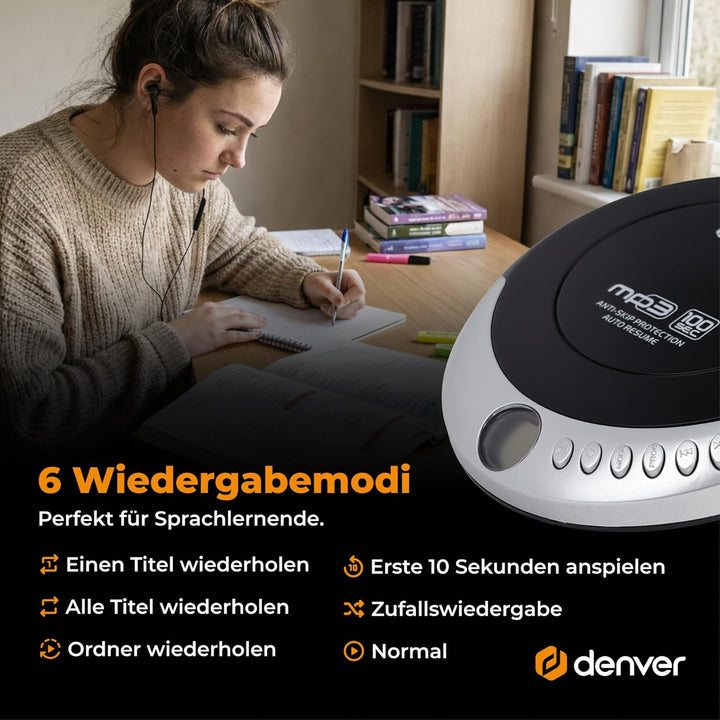 Denver Tragbarer CD-Player DMP-391. Walkman kompatibel mit CDs, CD-R und CD-RW CD-RW. Anti-Schock-Fu