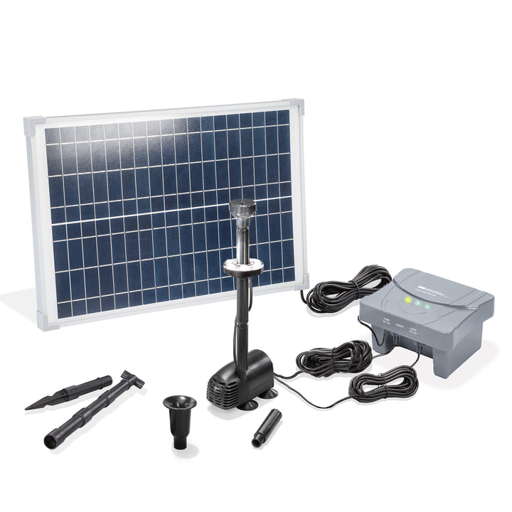 esotec Solar Teichpumpenset 25/700 LED, Teichpumpe mit Filter, aussen Sprinklerpumpe 700l/h, LiFePo4