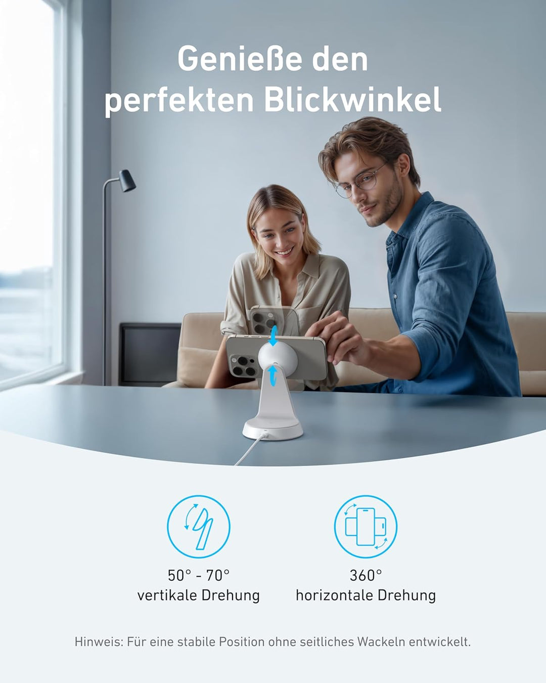 Anker MagGo MagSafe kompatibles 2-in-1 Ladegerät, Qi2 Zertifiziert 15W Schnellladegerät Ständer, Ein