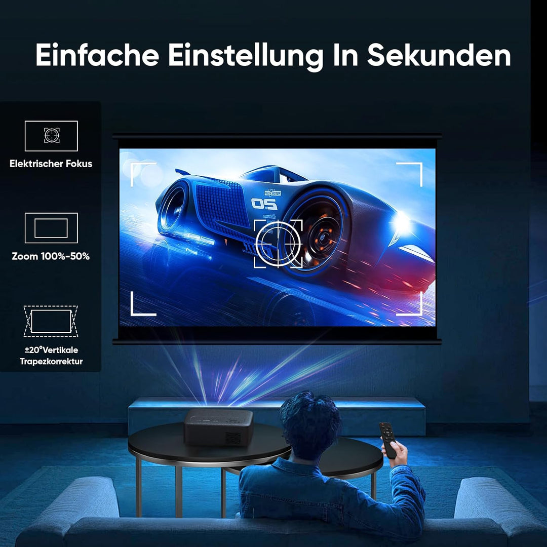 [Elektrischer Fokus/Trapezkorrektur/Zoom] Beamer, Beamer 4K Unterstützt 600ANSI WiFi6 Zwei-Wege Blue
