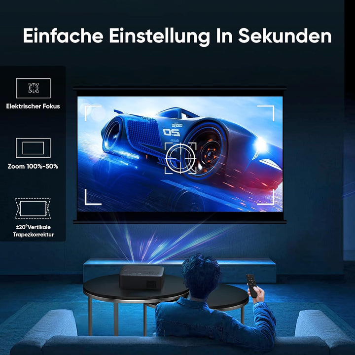 [Elektrischer Fokus/Trapezkorrektur/Zoom] Beamer, Beamer 4K Unterstützt 600ANSI WiFi6 Zwei-Wege Blue