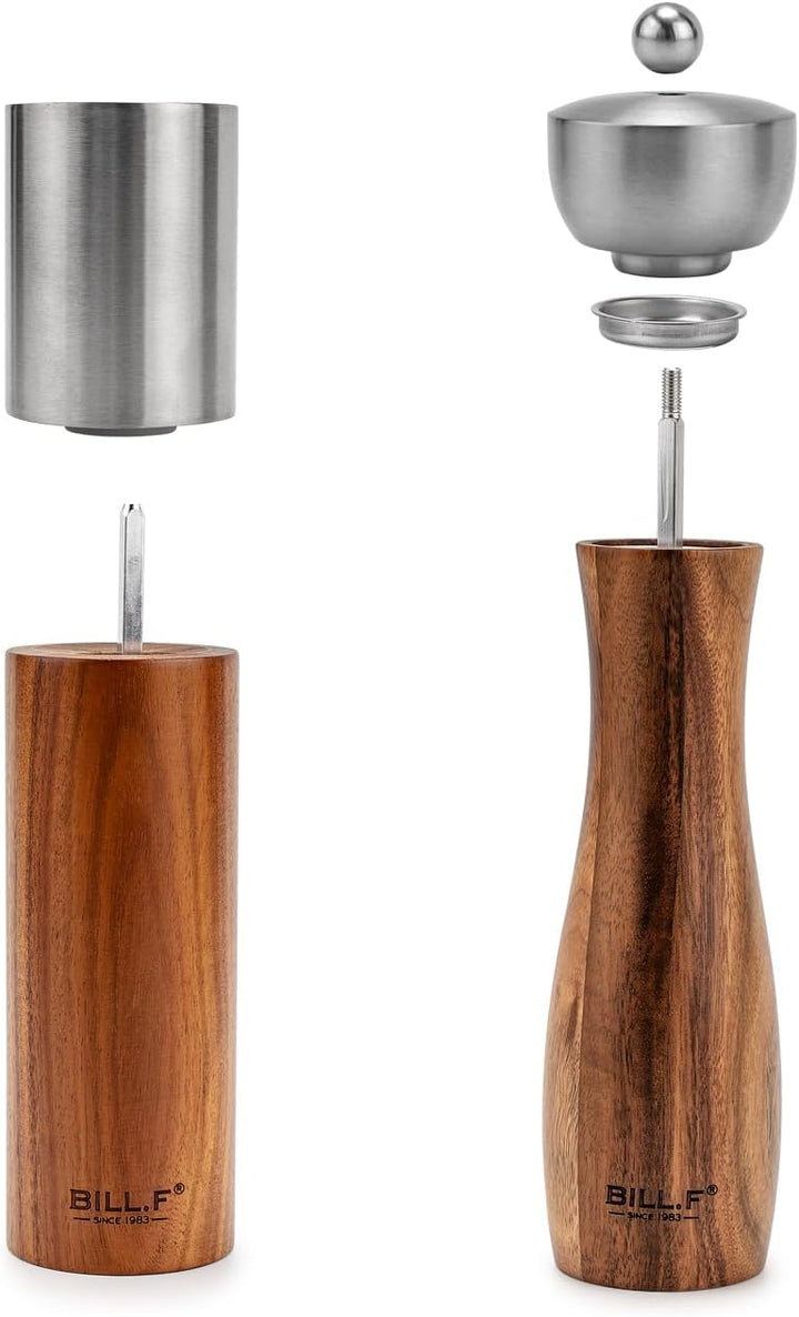 BF BILL.F SINCE 1983 Salz und Pfeffermühlen Set 2er, 8 Zoll Holz Pfeffermühle mit Edelstahlkopf & Ke