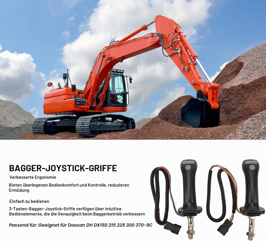 3-Tasten-Bagger-Joystick-Griffe, 2 Stück, Schwarz, 6-polig, ABS-Aluminiumlegierung, Verschleissfest,