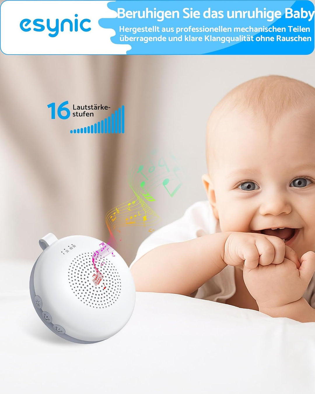 eSynic White Noise Machine Baby mit Nachtlicht Weisses Rauschen Einschlafhilfe Babys Erwachsene Soun
