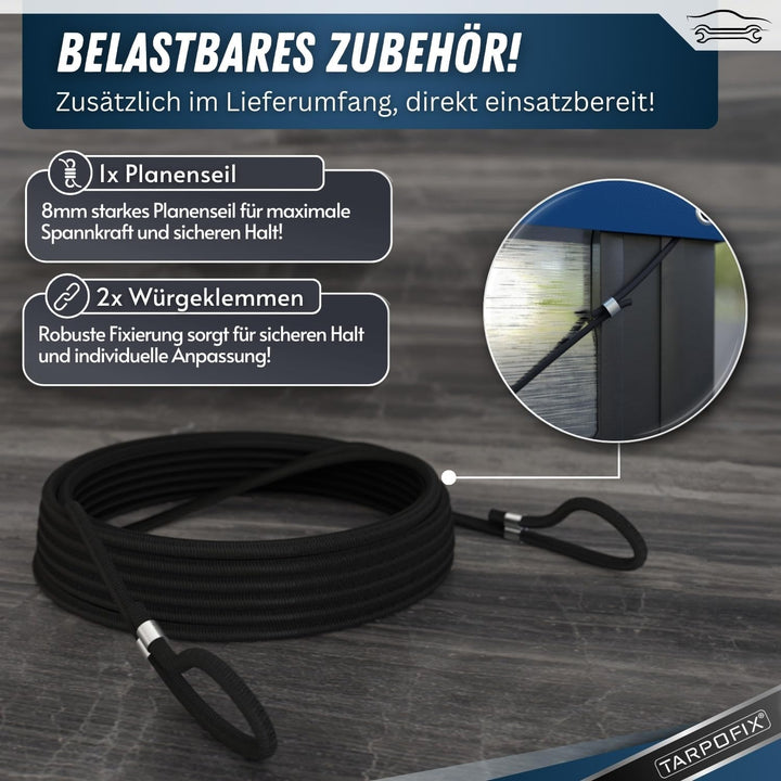 Tarpofix® Anhängerplane Flachplane 140 x 105 x 7,5 cm + 2x Planenbügel (verstellbar 100-145 cm) - ra