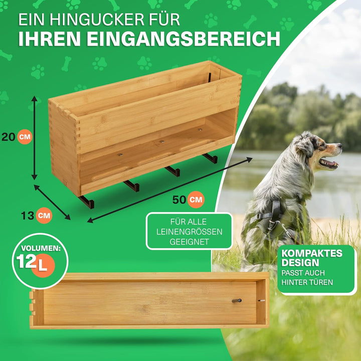 VELONT Hundegarderobe mit Ablage Personalisiert - Grösse XL - Perfekter Leinenparkplatz - Bambus - D