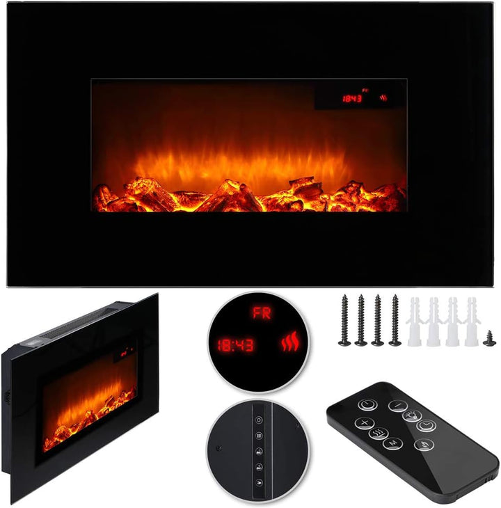 Monzana Wandkamin Elektrokamin Heizlüfter Head Up Display 900W / 1800W Thermostat Fernbedienung Time