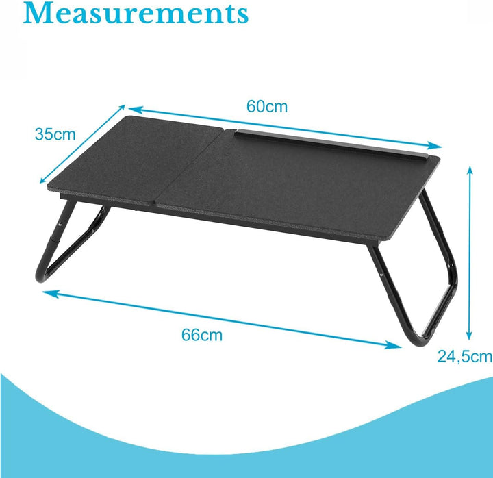 Laptoptisch ausklappbarer höhenverstellbarer in Schwarz - 60 x 35 x 24.5 cm - Lesetisch Frühstücksbr