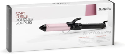 BaByliss 32mm Lockenstab mit Klammer mit grossem Durchmesser für natürliche, lose Locken, Schwarz 32
