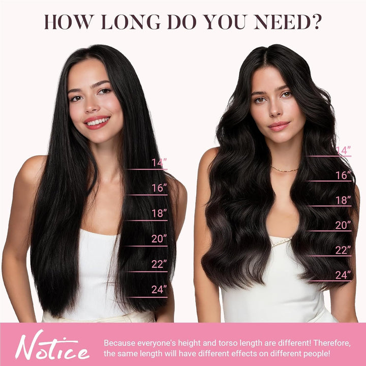 MAXITA Extensions Echthaar, 50cm 20 Zoll 120g 7 Stück Tief Schwarz Clip in Extensions Echthaar Remy