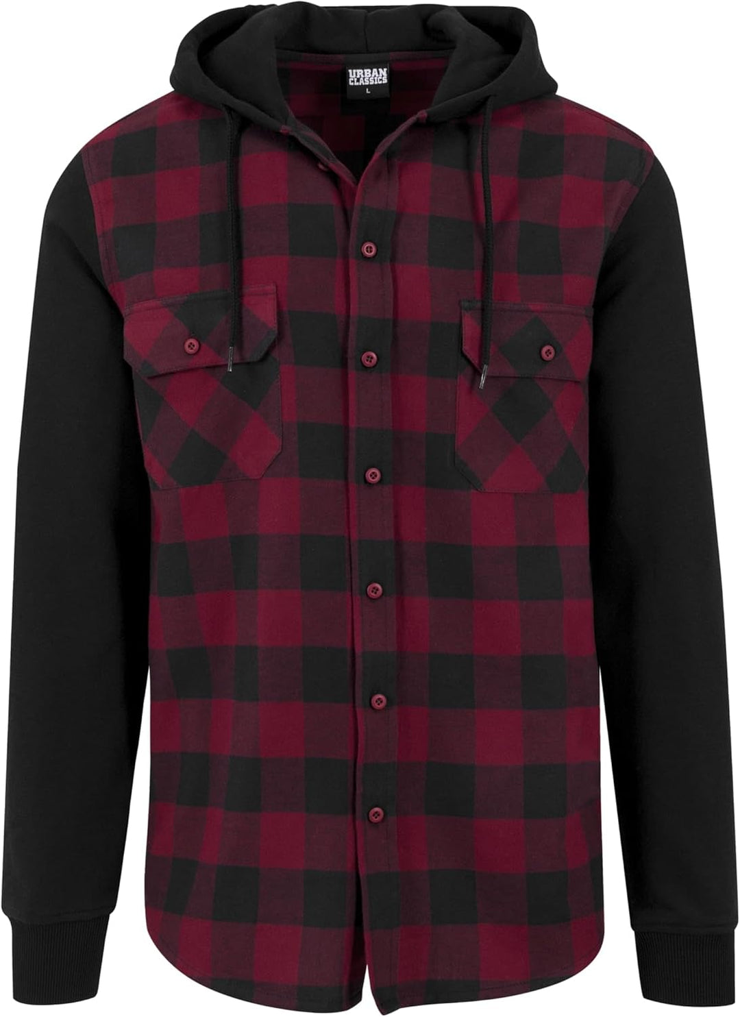 Urban Classics Herren Hooded Checked Flanell Sweat Sleeve Shirt Freizeithemd S Mehrfarbig (Blk/Burgu