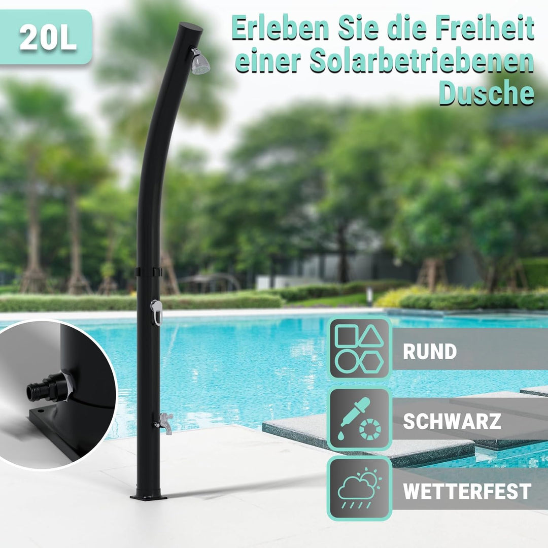 HAGO Solardusche | 20L | rund | gebogen | Schwarz | Pooldusche | Campingdusche | Gartendusche | Outd