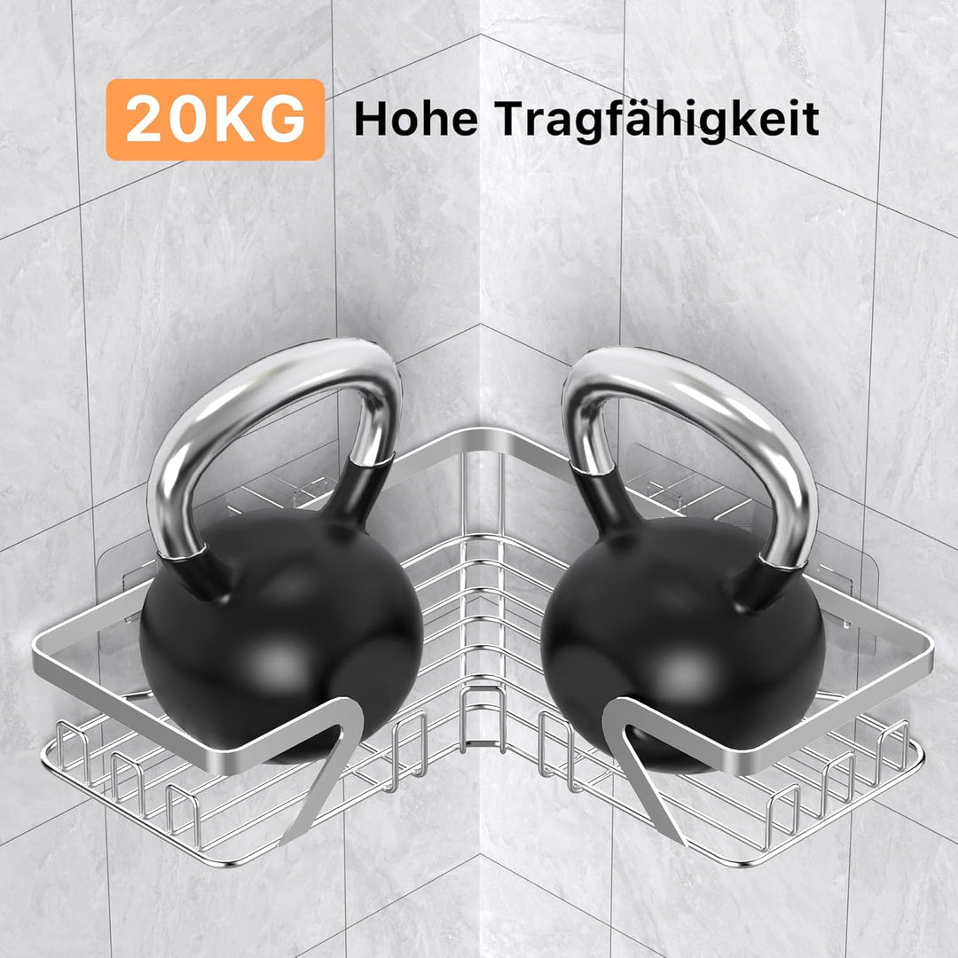 KEGII Duschablage ohne Bohren, Duschregal Ecke, Shampoo Halterung für Dusche Silber, Silber