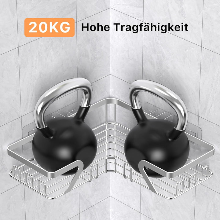 KEGII Duschablage ohne Bohren, Duschregal Ecke, Shampoo Halterung für Dusche Silber, Silber