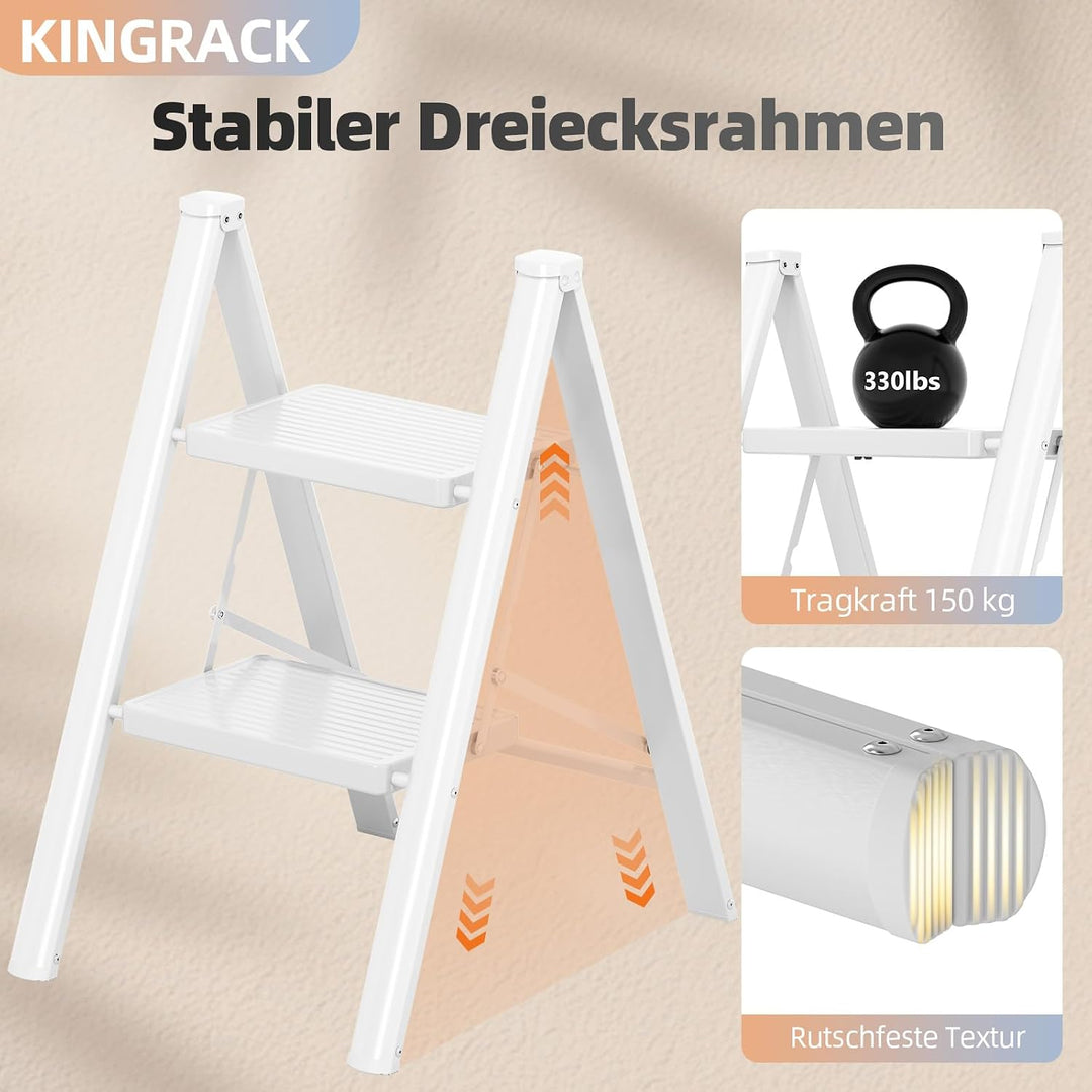 KINGRACK Trittleiter 2 Stufen Klappbar, Tritthocker Leicht Platzsparend | Klapptritt mit Rutschfeste