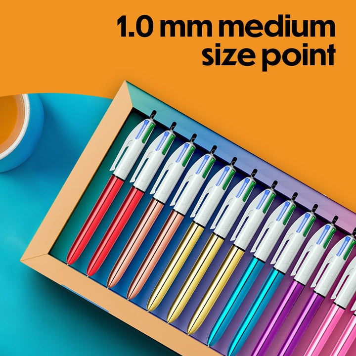 BIC 4-farbiges Rainbow Shine Limited Edition-Set, Box mit 15 Stiften, einziehbare Kugelschreiber, mi