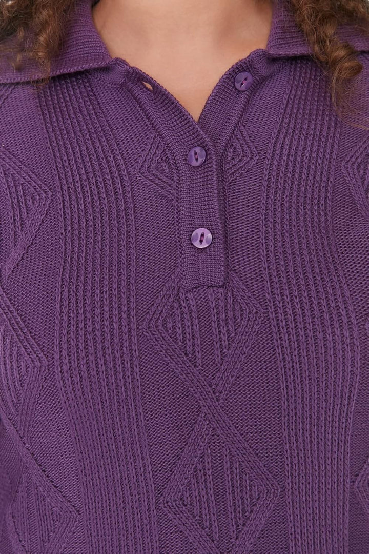 TRENDYOL Damen Polokragen Plain Regular Plus Size Pullover Sweatshirt XL Grosse Grössen Violett, XL