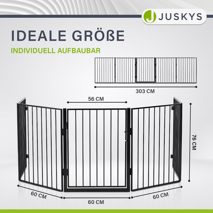 Juskys Metall Kaminschutzgitter 300 x 76 cm klappbar — Schutzgitter für Tiere — 5 Elemente inkl. Tür