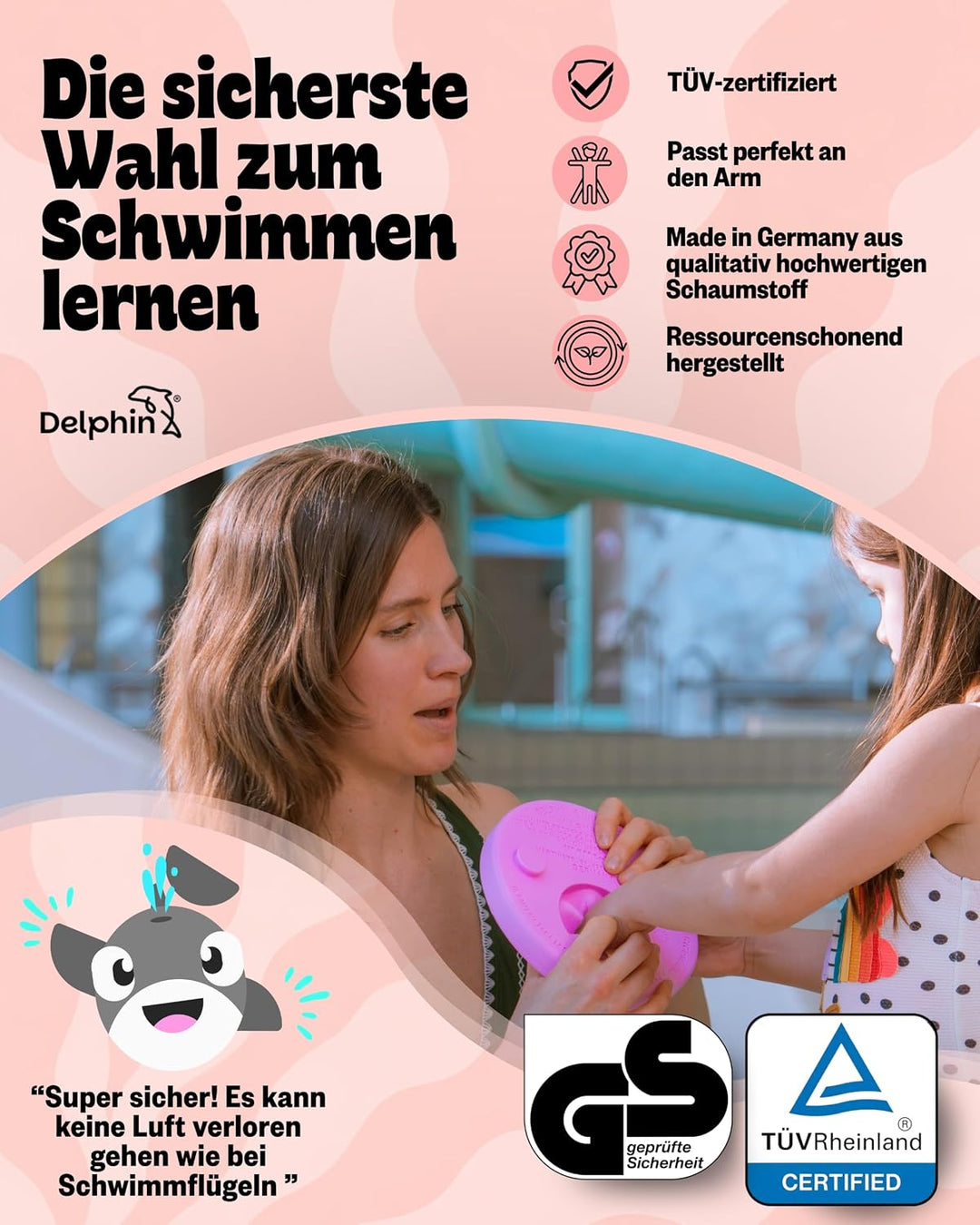 I TÜV geprüfte Schwimmlernhilfe für Kinder 1–8 Jahre I Sicherer Auftrieb ohne Luftverlust I Sofort e
