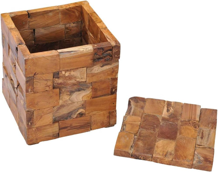 Massivholz Teak, 40 x 40 x 45 cm | Dekohocker, Schemel, Blumenhocker, Hocker mit Stauraum