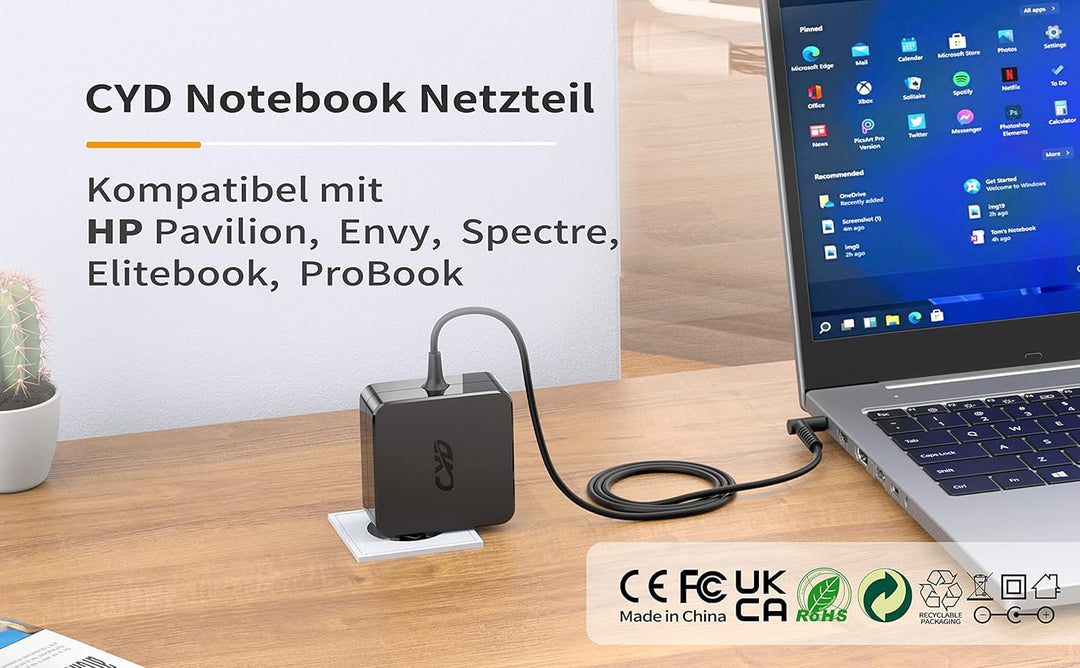 CYD 45W 19.5V Notebook Netzteil-Ladekabel für Ladegerät-HP Pavilion Serie 17-g119dx 17-g121wm m1-u00