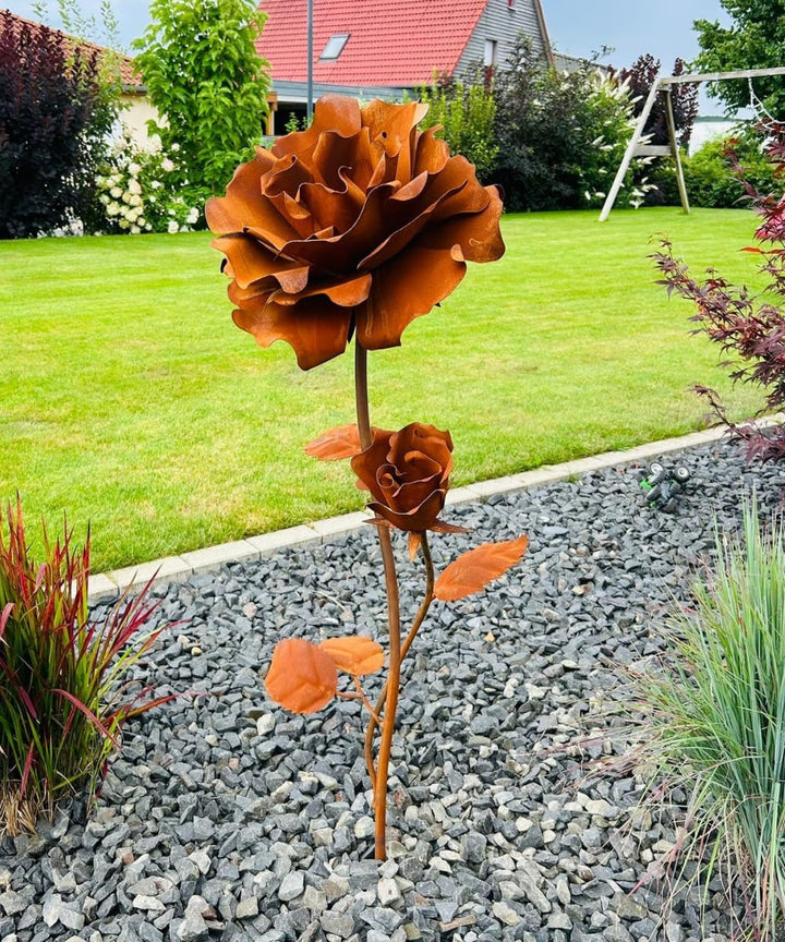 Terma Rost 3D Rose XXL 120 cm Höhe Rostblume Gartendeko rost Gartenfigur gross Metallfigur Garten Sc