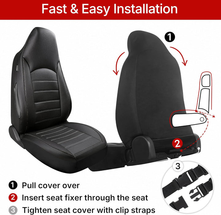AUTOYOUTH Universal Vordersitzbezüge, wasserdicht, PU-Leder, Schwarz, Airbag-kompatibel, Paar, für S
