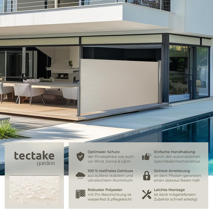 tectake blickdichte Aluminium Seitenmarkise, Wind- und Sichtschutz für Balkon, Garten und Terrasse,