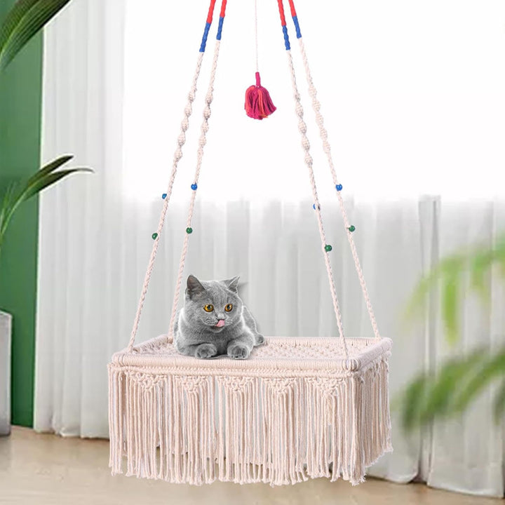 Makramee Katzenschaukel Bett - Makramee Schaukel Bett Katze Hängematte | Handgewebter Boho Kätzchen