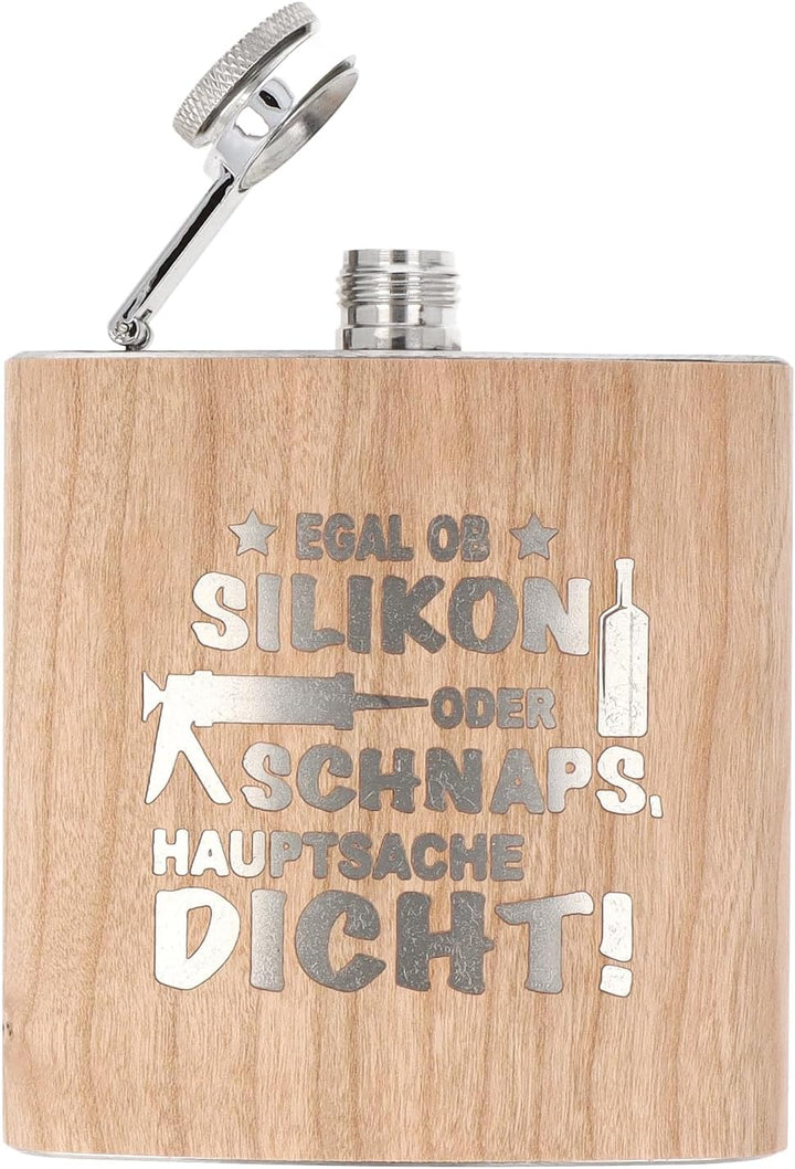 Spruchreif | Flachmann aus Edelstahl mit Gravur | Flachmann aus Holz | Outdoor Geschenk | Geschenkid