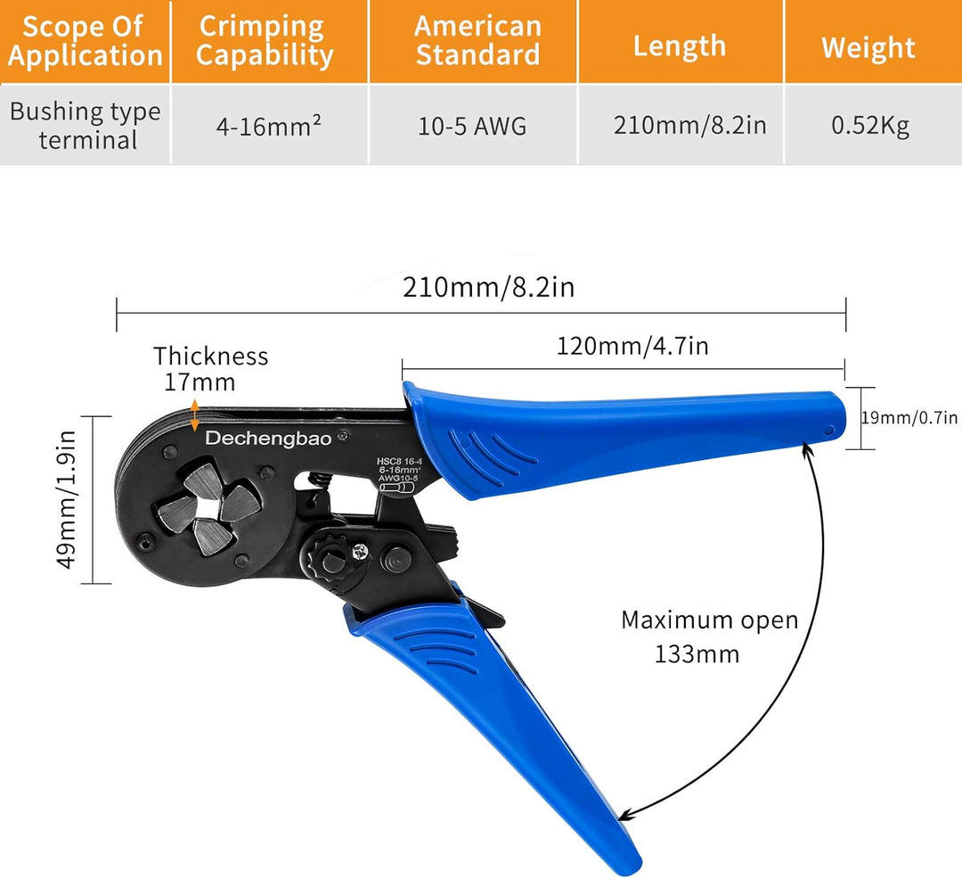 Aderendhülsen-Crimpzange, Dechengbao 16-4 Square Jaw Draht-Crimpzange AWG 30-5 (0.08-16mm²) Aderendh