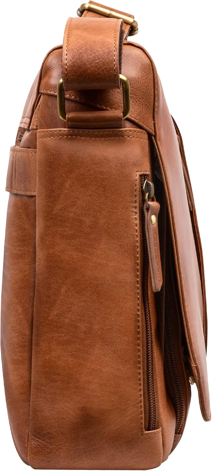 Marc Peter® Bergen leder Umhängetasche für Herren Damen | 15.6 Zoll Laptoptasche | Aktentasche aus e