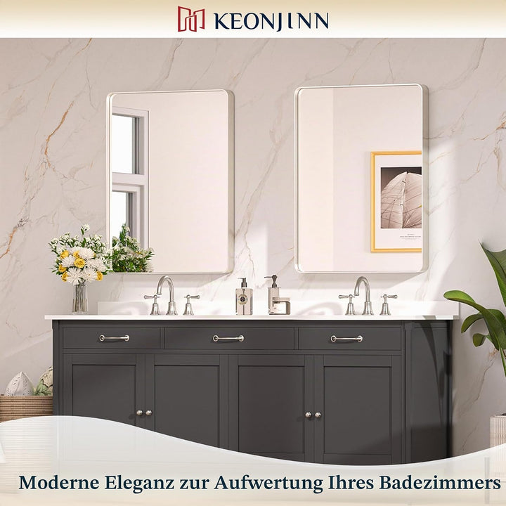 Keonjinn Wand Spiegel Nickel 60x80cm, Badezimmerspiegel Badspiegel mit Metallrahmen, Gehärtetes Glas