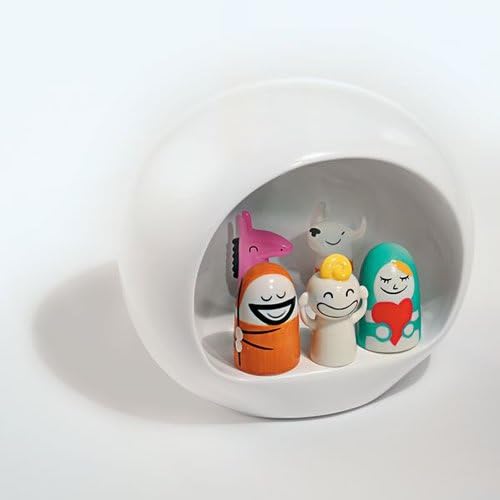 Alessi AMGI10 Design Krippenset mit Nachbildung der Höhle und handdekorierte Porzellanfiguren, Weiss