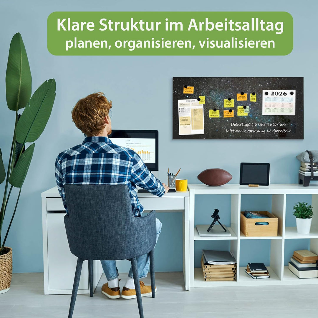 banjado Magnettafel schwarz 78 x 37cm / Magnetwand Metall/Magnetpinnwand als Memoboard/Pinnwand Magn