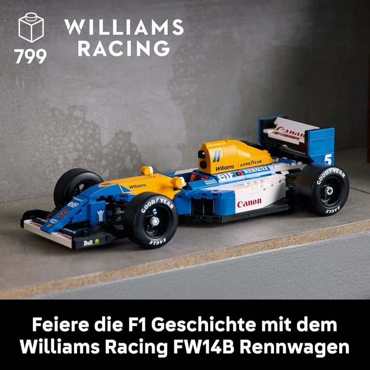 LEGO Icons Williams Racing FW14B mit Nigel Mansell - F1 Modellauto Set mit Rennfahrer Minifigur zum