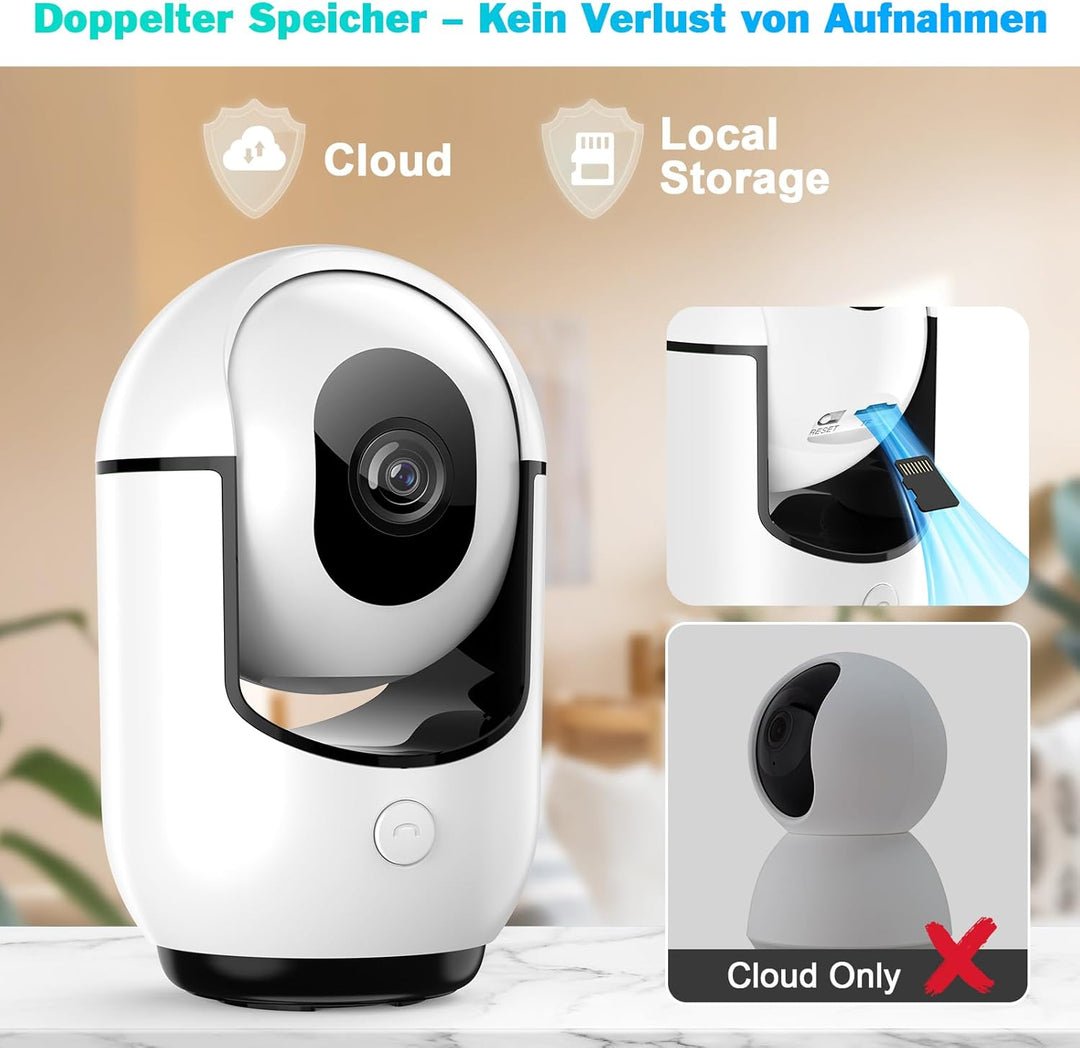 360° Überwachungskamera für den Innenbereich, 2K-Kamera, Nachtsicht, Überwachungskamera innen mit PI