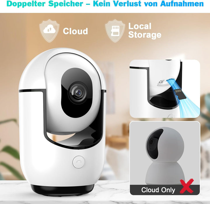 360° Überwachungskamera für den Innenbereich, 2K-Kamera, Nachtsicht, Überwachungskamera innen mit PI