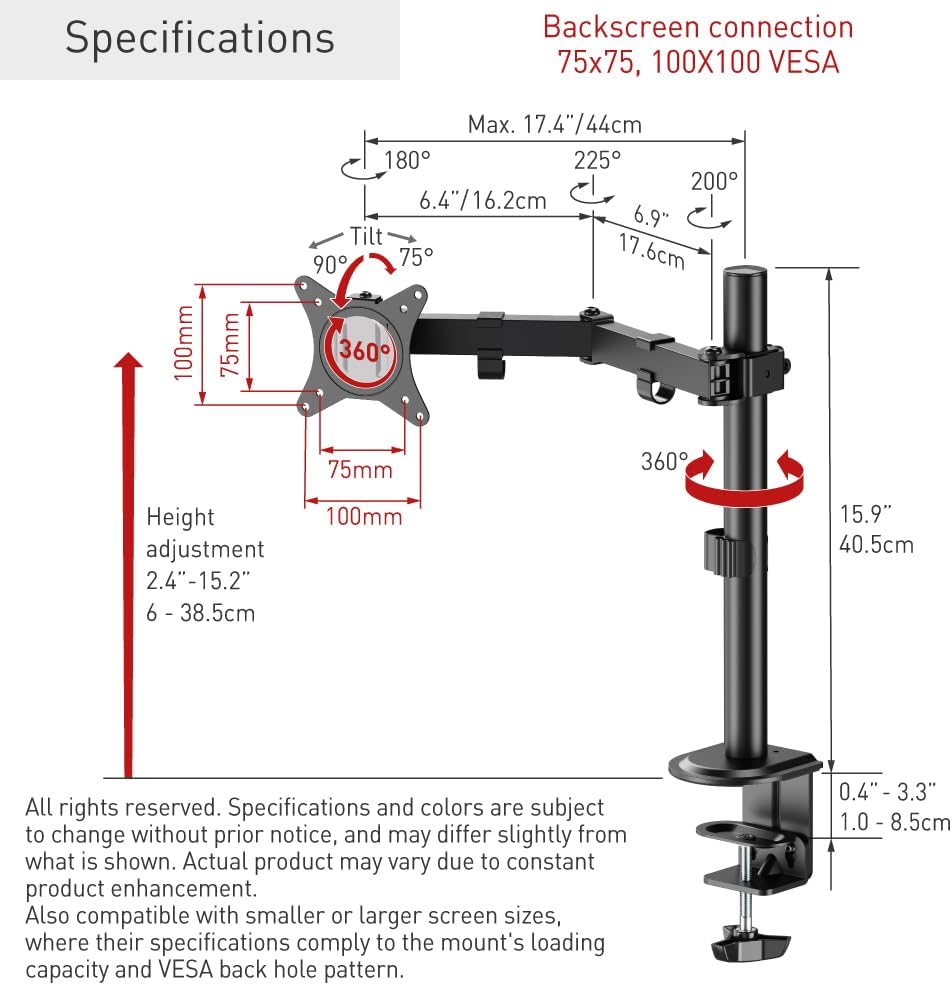 Barkan Monitor Halterung Einarm 13-32 Zoll LED/LCD Schreibtisch Bildschirm Halterung,Monitor Tischha